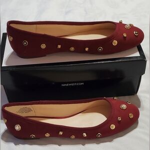 Nine West Burgundy Morton Pump Embellished Flats. New In Box.